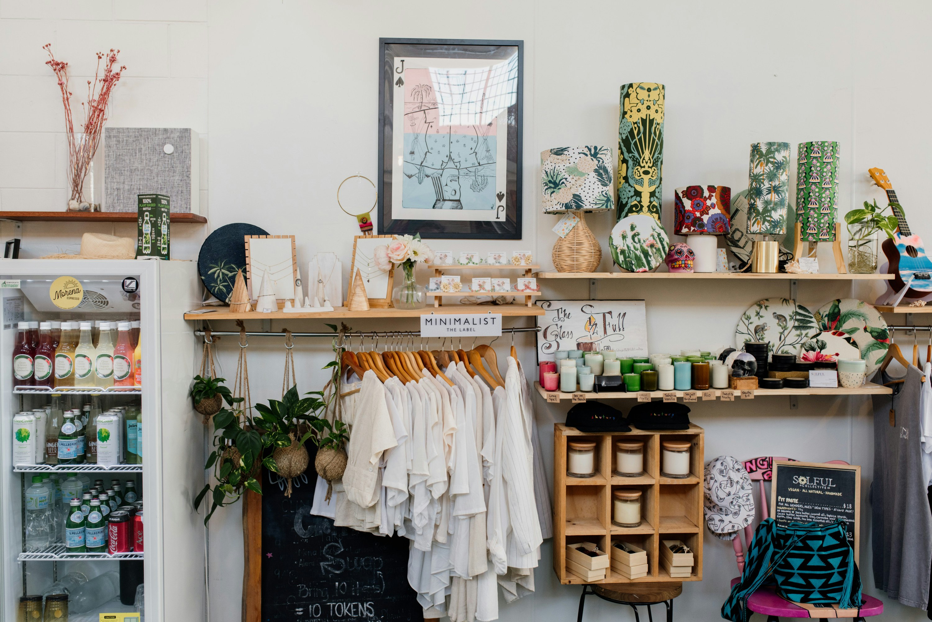 homewares and a clothing rack